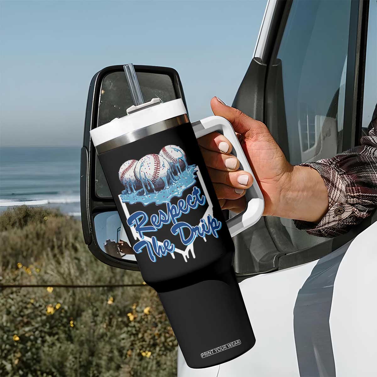 Respect The Drip Baseball Tumbler With Handle Driping Ice Cream Sport Lover TS02 Print Your Wear