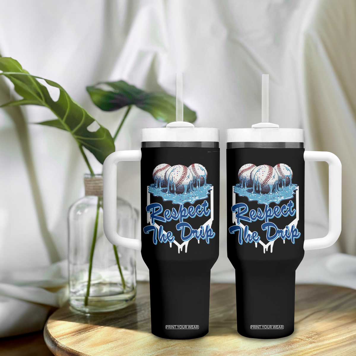 Respect The Drip Baseball Tumbler With Handle Driping Ice Cream Sport Lover TS02 Print Your Wear