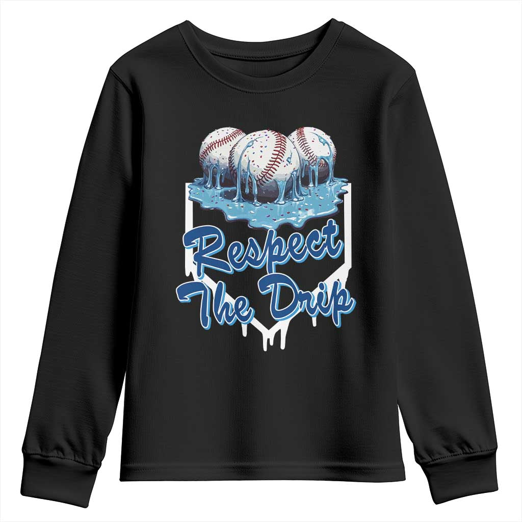 Respect The Drip Baseball Youth Sweatshirt Driping Ice Cream Sport Lover TS02 Black Print Your Wear