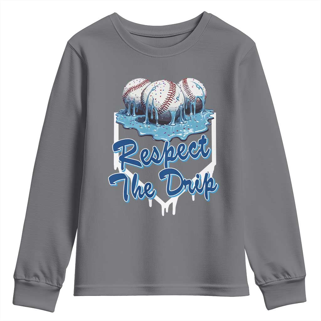 Respect The Drip Baseball Youth Sweatshirt Driping Ice Cream Sport Lover TS02 Charcoal Print Your Wear
