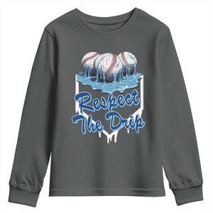 Respect The Drip Baseball Youth Sweatshirt Driping Ice Cream Sport Lover TS02 Dark Heather Print Your Wear