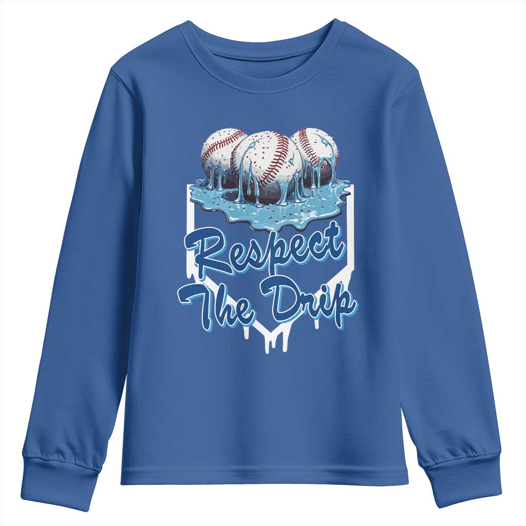Respect The Drip Baseball Youth Sweatshirt Driping Ice Cream Sport Lover TS02 Royal Blue Print Your Wear