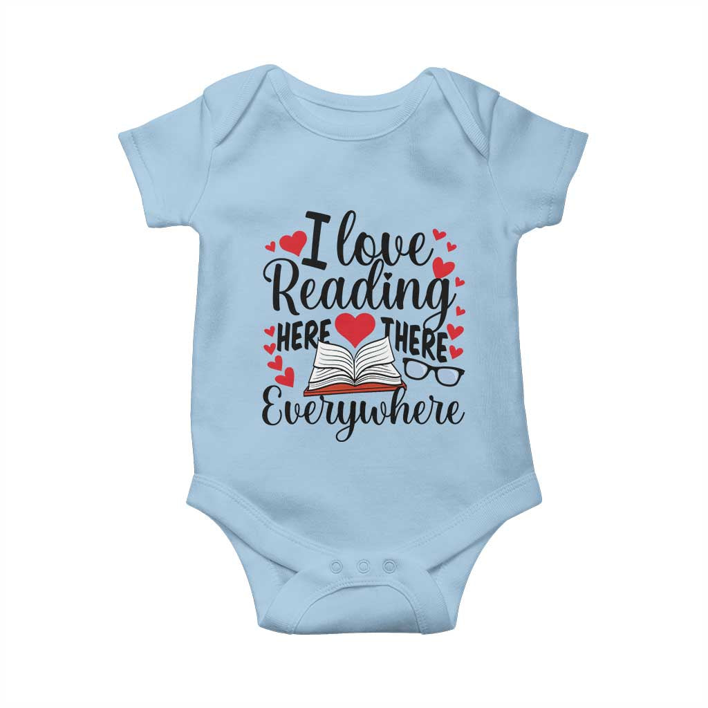 I Love Reading Here There Anywhere Baby Onesie Reading Month Across America TS02 Light Blue Print Your Wear