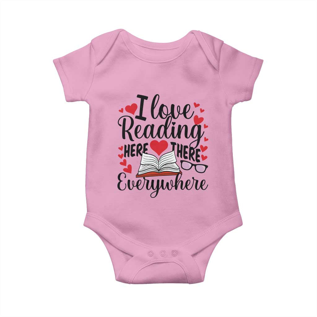 I Love Reading Here There Anywhere Baby Onesie Reading Month Across America TS02 Light Pink Print Your Wear