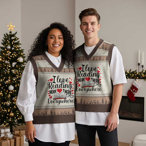 I Love Reading Here There Anywhere V-Neck Knit Sweater Vest Reading Month Across America TS02 Mocha Mousse Print Your Wear