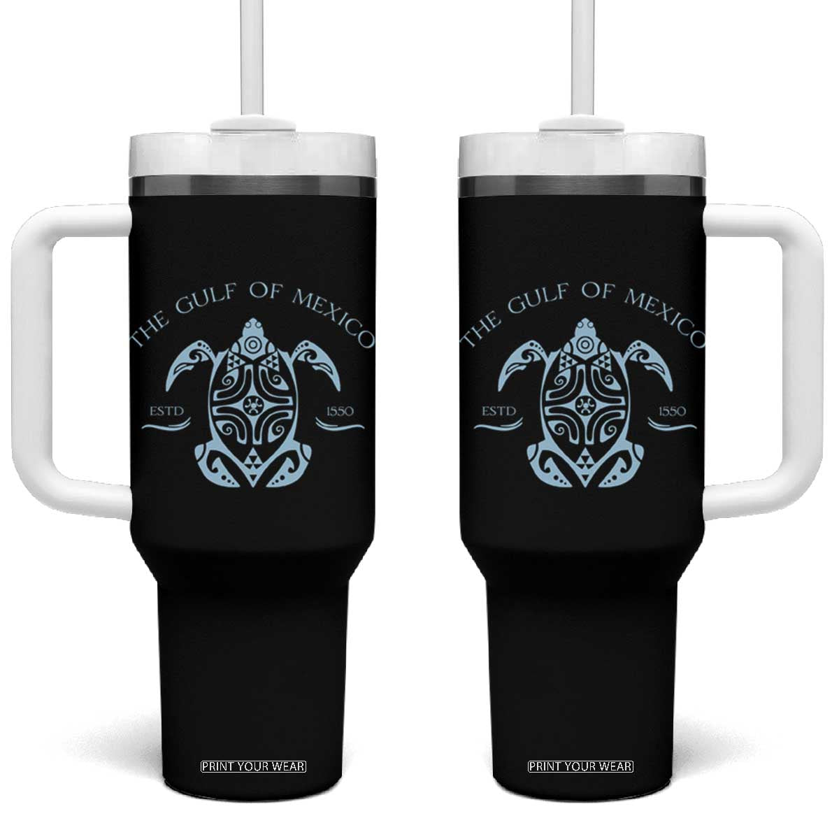 Gulf of Mexico Turtle Tumbler With Handle Golfo de Mexico Forever TS02 One Size: 40 oz Black Print Your Wear