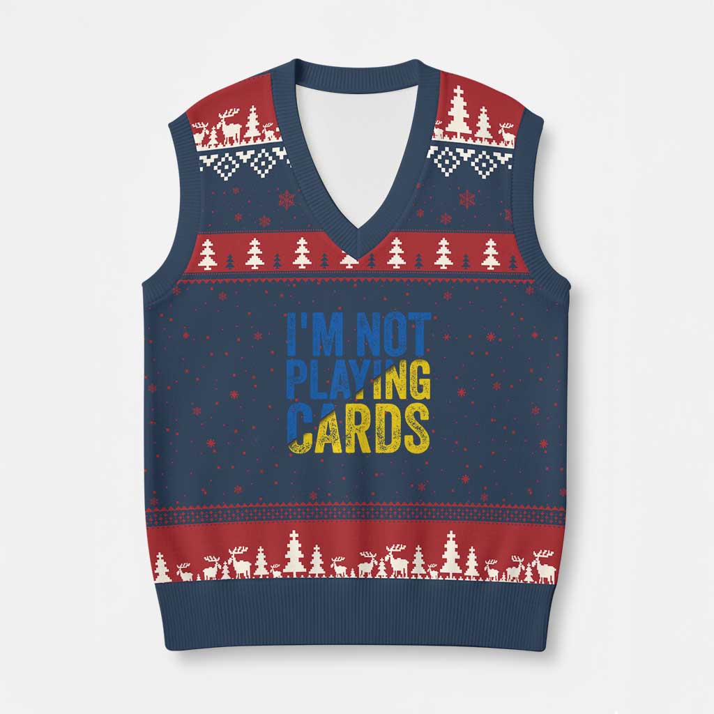 Zelensky I'm Not Playing Cards V-Neck Knit Sweater Vest TS02 Navy Red Print Your Wear