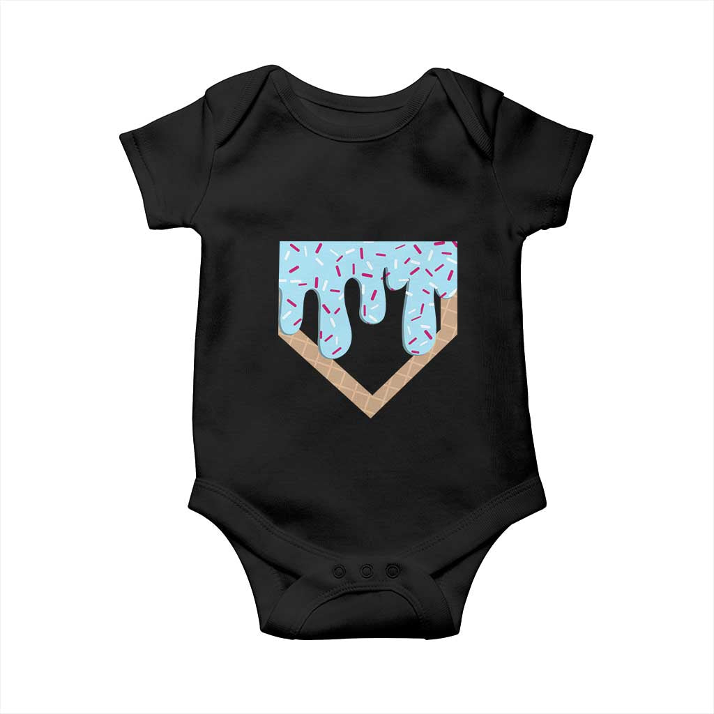 Baseball Ice Cream Dripping Baby Onesie Home Plate Drip TS02 Black Print Your Wear
