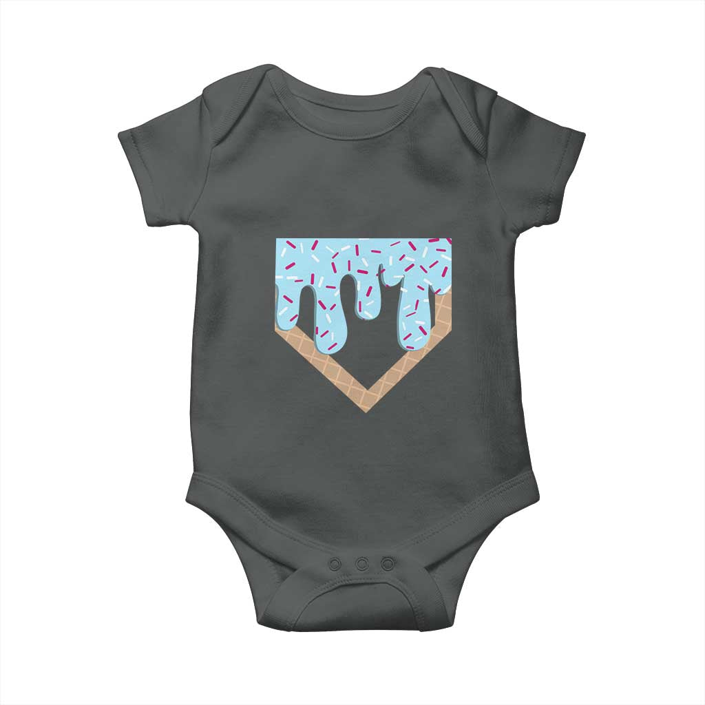Baseball Ice Cream Dripping Baby Onesie Home Plate Drip TS02 Dark Heather Print Your Wear