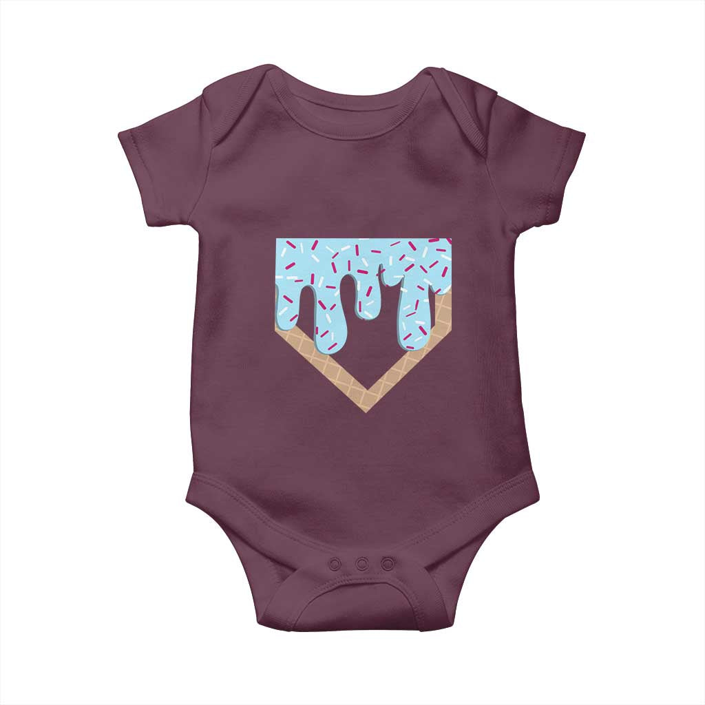 Baseball Ice Cream Dripping Baby Onesie Home Plate Drip TS02 Maroon Print Your Wear