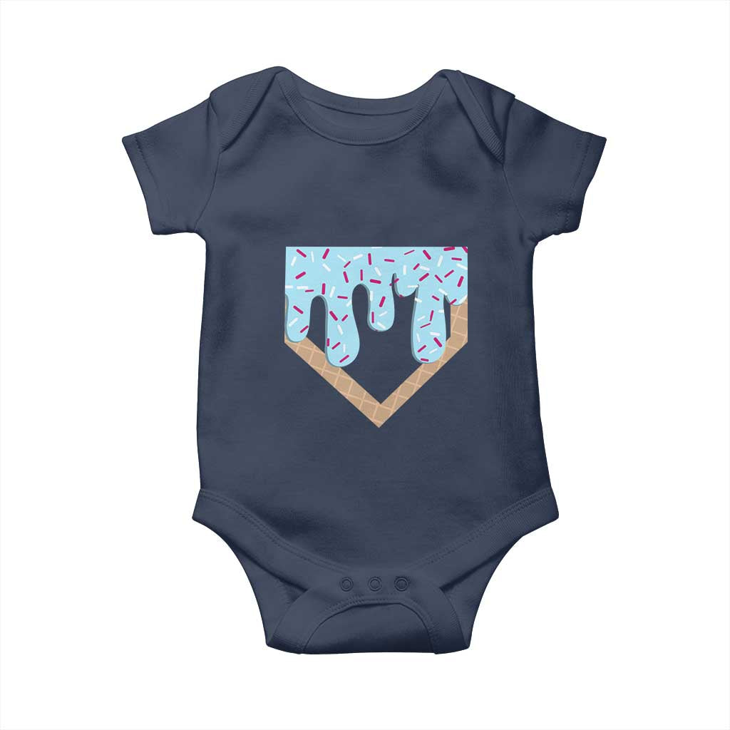 Baseball Ice Cream Dripping Baby Onesie Home Plate Drip TS02 Navy Print Your Wear