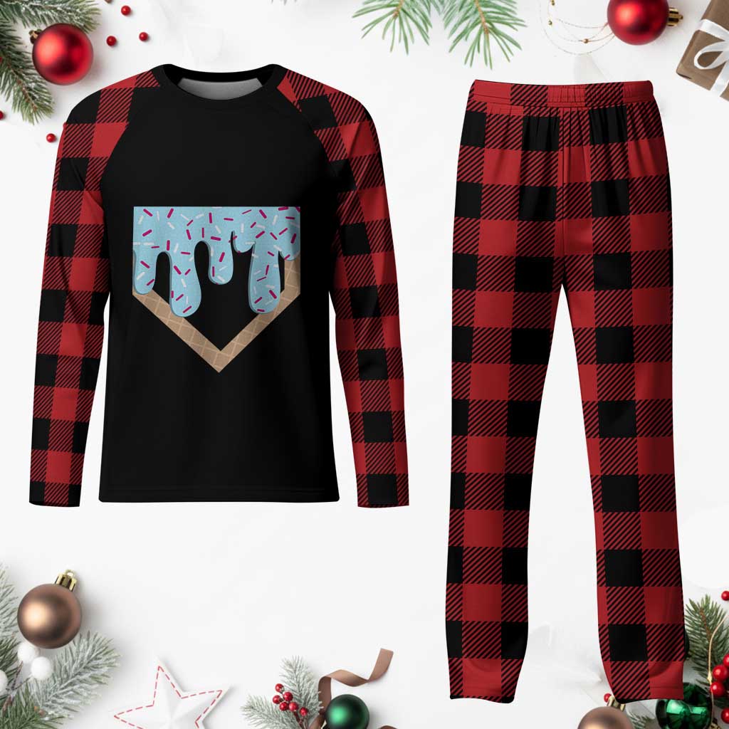 Baseball Ice Cream Dripping Plaid Pajama Set Home Plate Drip TS02 Buffalo Plaid Print Your Wear