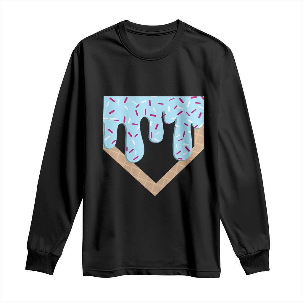 Baseball Ice Cream Dripping Long Sleeve Shirt Home Plate Drip TS02 Black Print Your Wear