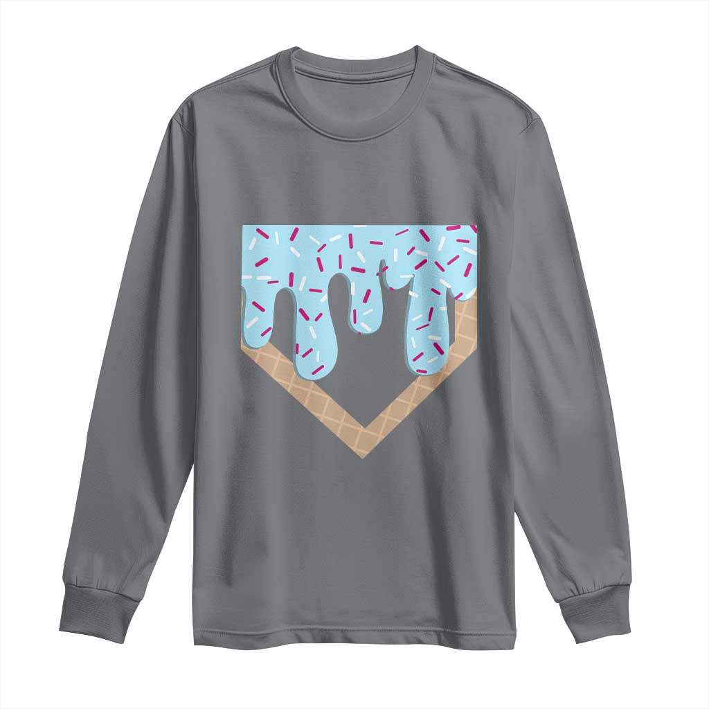 Baseball Ice Cream Dripping Long Sleeve Shirt Home Plate Drip TS02 Charcoal Print Your Wear