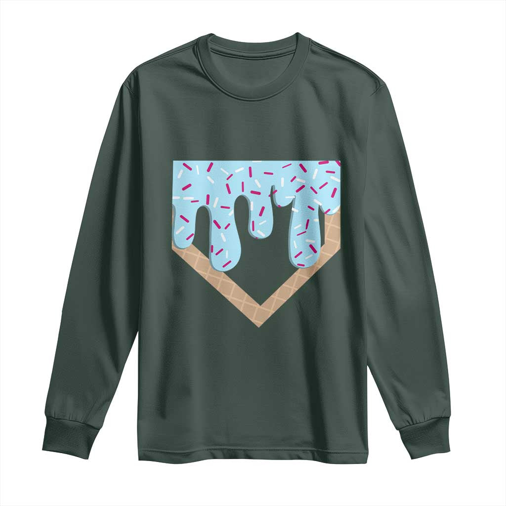 Baseball Ice Cream Dripping Long Sleeve Shirt Home Plate Drip TS02 Dark Forest Green Print Your Wear