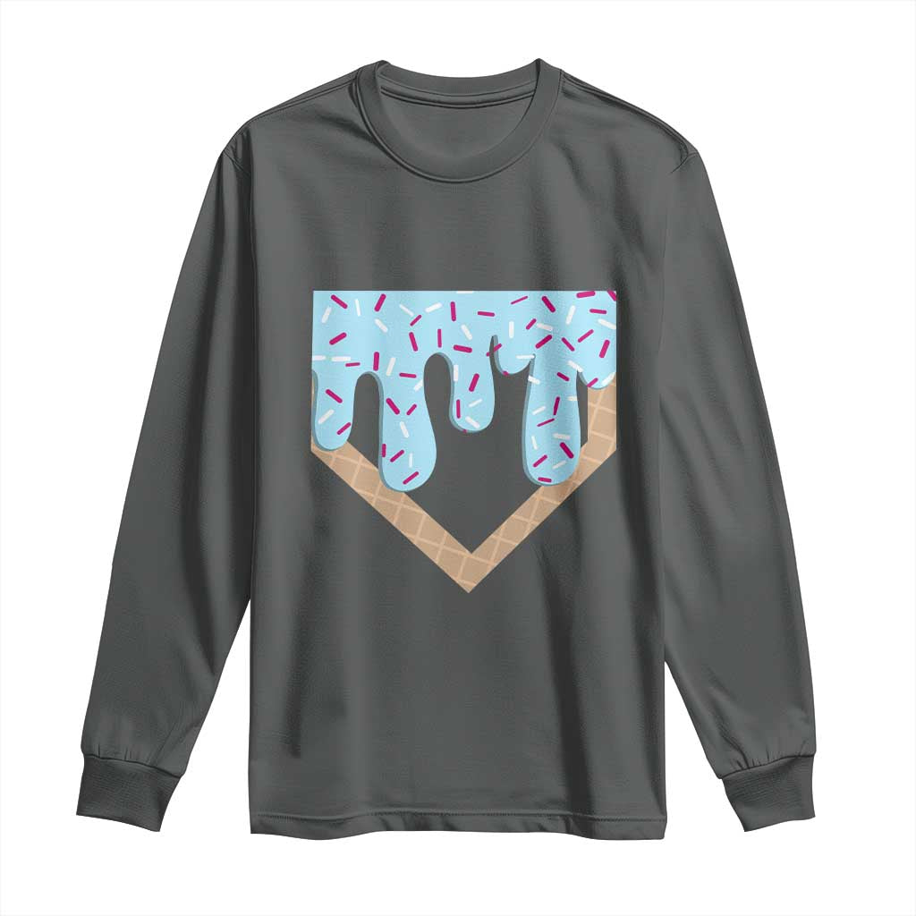 Baseball Ice Cream Dripping Long Sleeve Shirt Home Plate Drip TS02 Dark Heather Print Your Wear