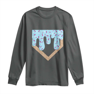 Baseball Ice Cream Dripping Long Sleeve Shirt Home Plate Drip TS02 Dark Heather Print Your Wear