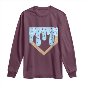 Baseball Ice Cream Dripping Long Sleeve Shirt Home Plate Drip TS02 Maroon Print Your Wear