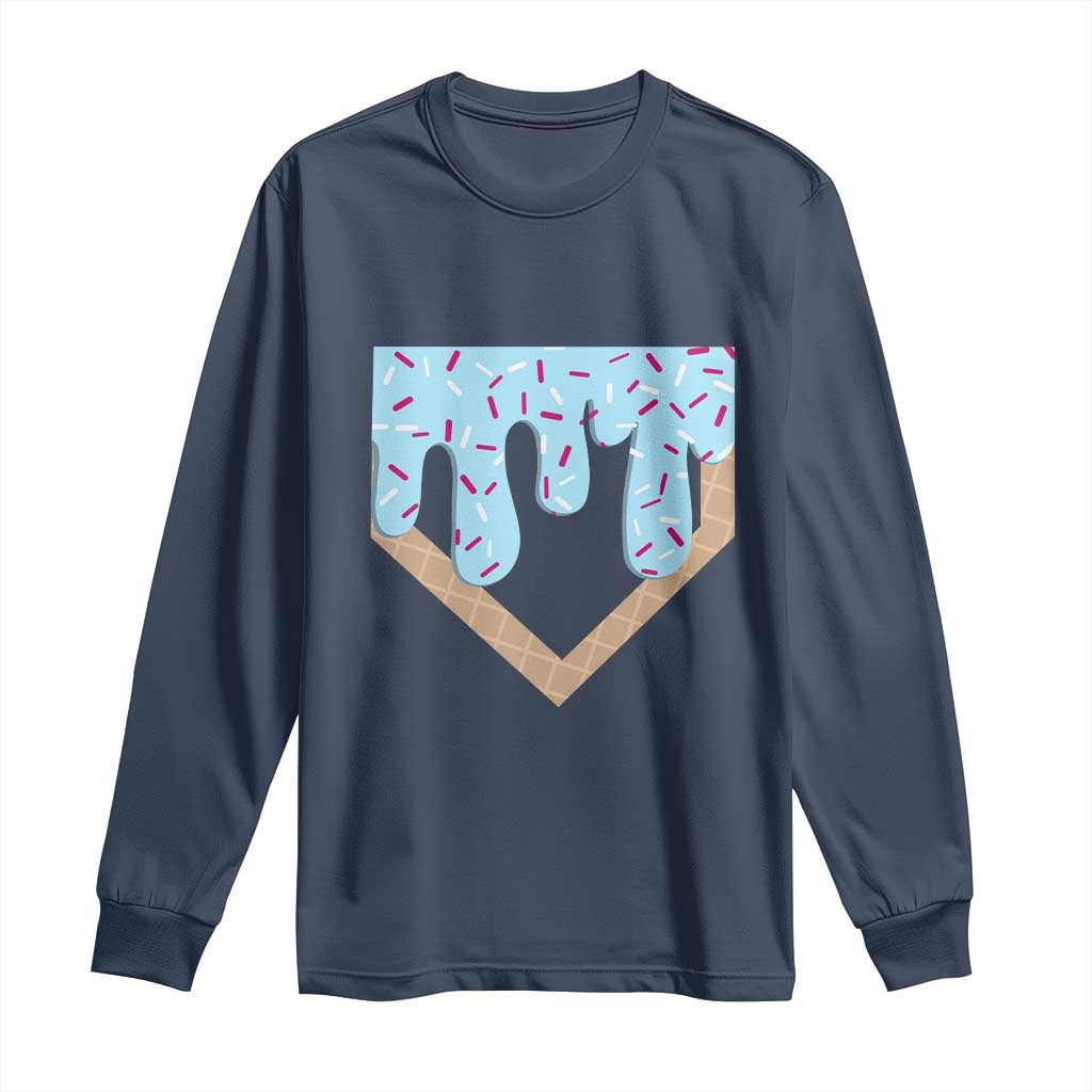 Baseball Ice Cream Dripping Long Sleeve Shirt Home Plate Drip TS02 Navy Print Your Wear