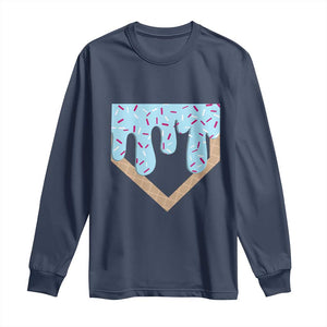 Baseball Ice Cream Dripping Long Sleeve Shirt Home Plate Drip TS02 Navy Print Your Wear