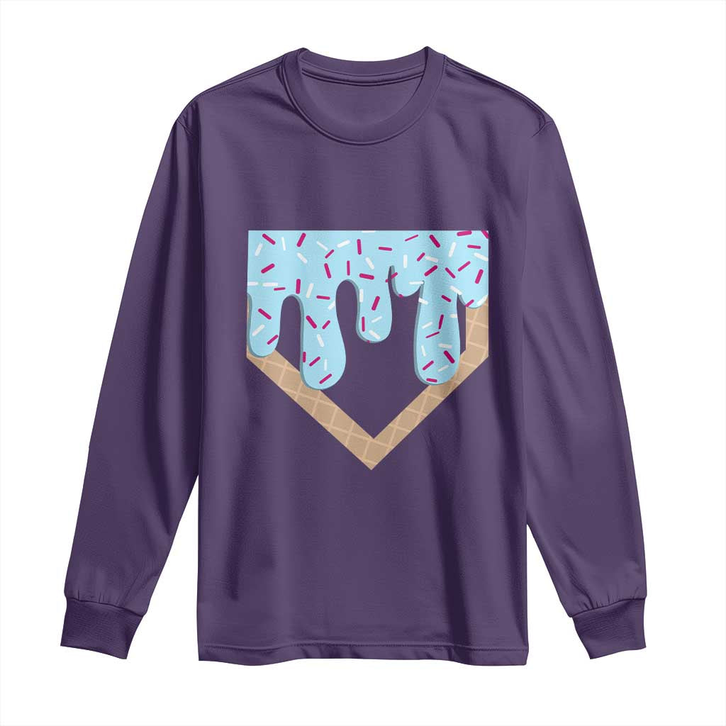 Baseball Ice Cream Dripping Long Sleeve Shirt Home Plate Drip TS02 Purple Print Your Wear
