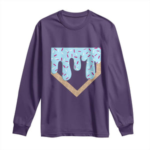 Baseball Ice Cream Dripping Long Sleeve Shirt Home Plate Drip TS02 Purple Print Your Wear