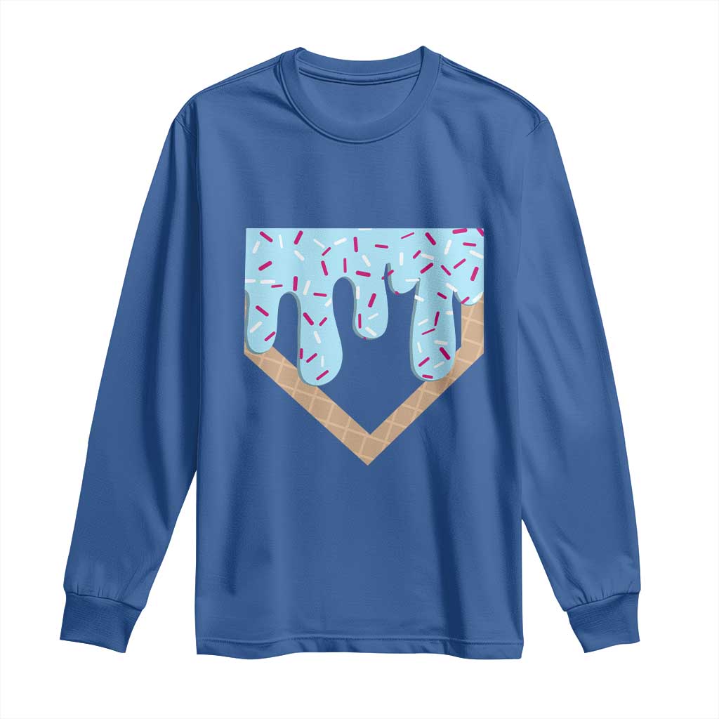 Baseball Ice Cream Dripping Long Sleeve Shirt Home Plate Drip TS02 Royal Blue Print Your Wear