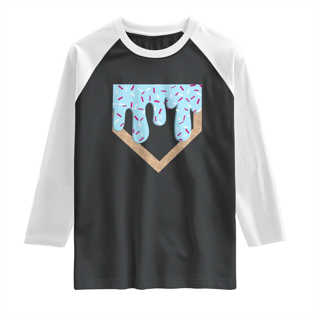 Baseball Ice Cream Dripping Raglan Shirt Home Plate Drip TS02 Black White Print Your Wear