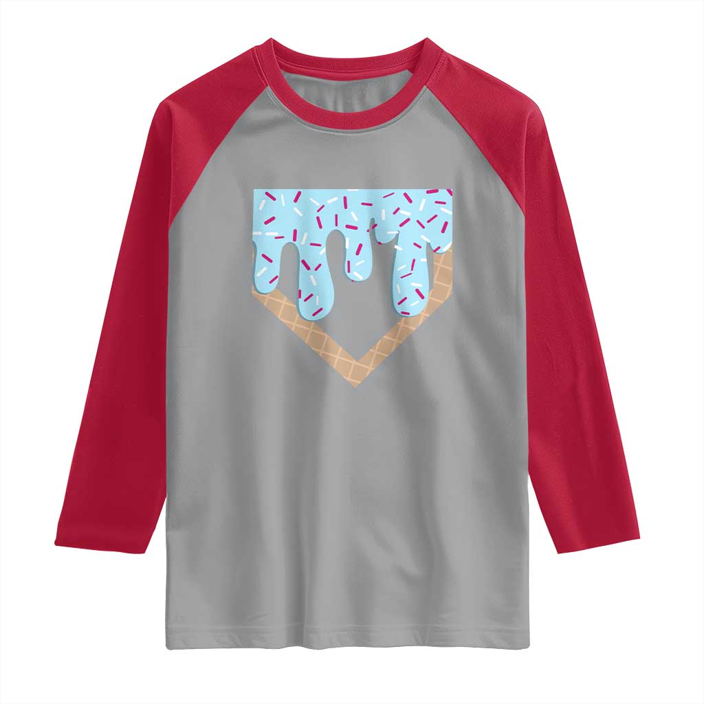 Baseball Ice Cream Dripping Raglan Shirt Home Plate Drip TS02 Sport Gray Red Print Your Wear