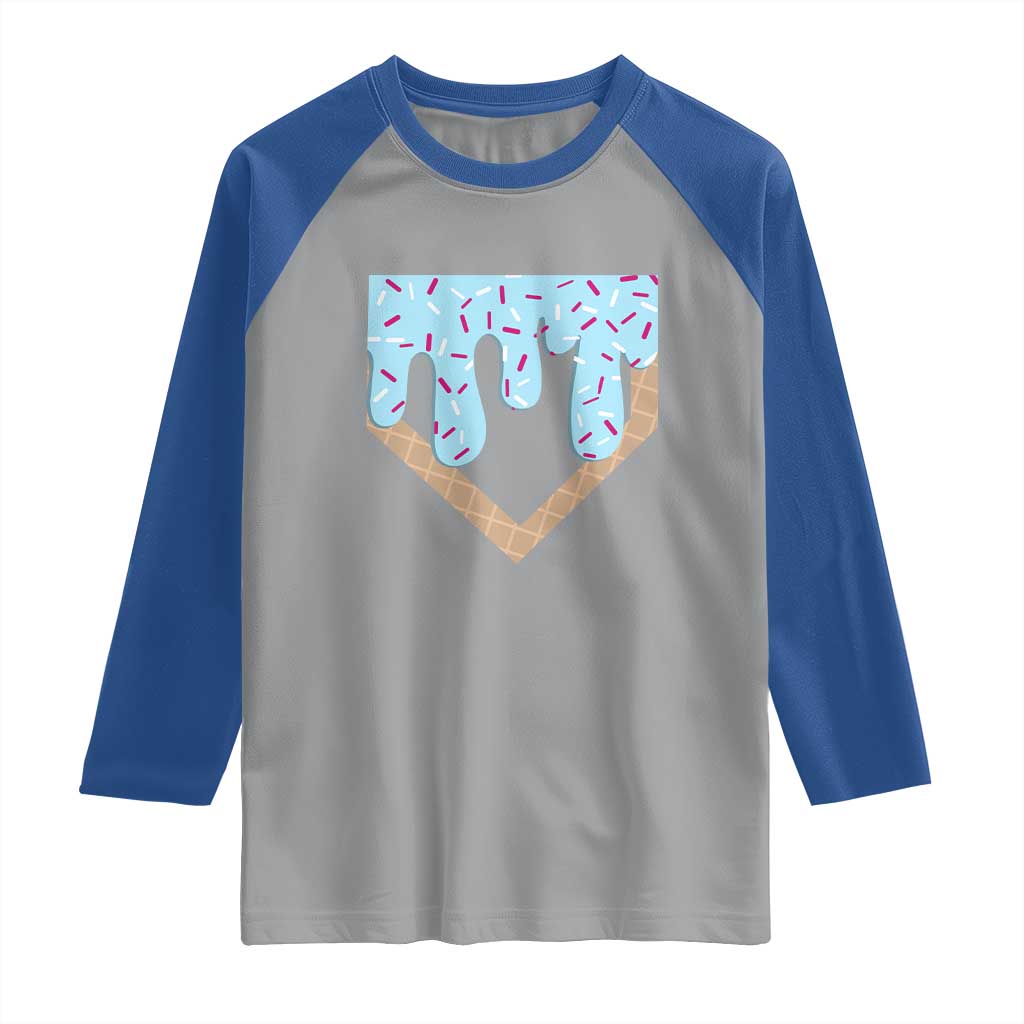 Baseball Ice Cream Dripping Raglan Shirt Home Plate Drip TS02 Sport Gray Royal Print Your Wear