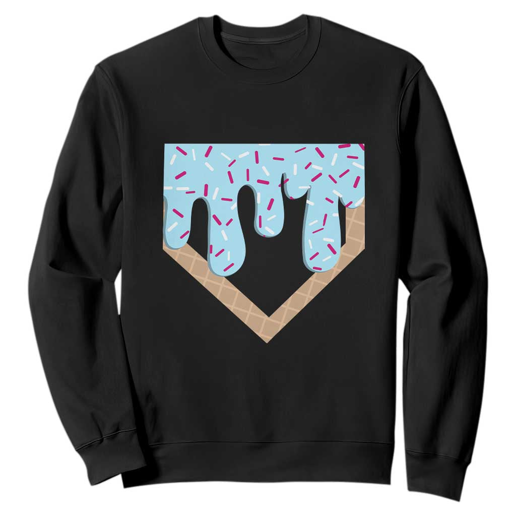 Baseball Ice Cream Dripping Sweatshirt Home Plate Drip TS02 Black Print Your Wear