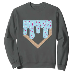 Baseball Ice Cream Dripping Sweatshirt Home Plate Drip TS02 Dark Heather Print Your Wear