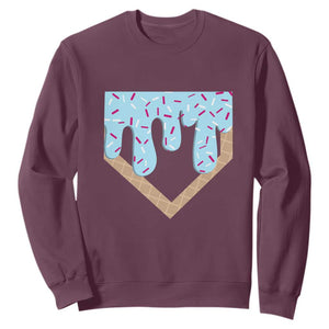 Baseball Ice Cream Dripping Sweatshirt Home Plate Drip TS02 Maroon Print Your Wear