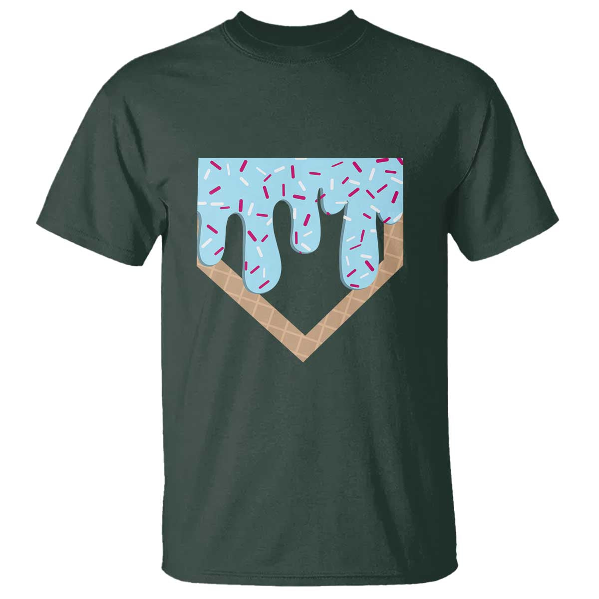 Baseball Ice Cream Dripping T Shirt Home Plate Drip TS02 Dark Forest Green Print Your Wear