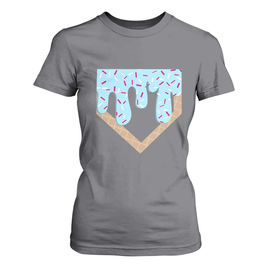 Baseball Ice Cream Dripping T Shirt For Women Home Plate Drip TS02 Charcoal Print Your Wear