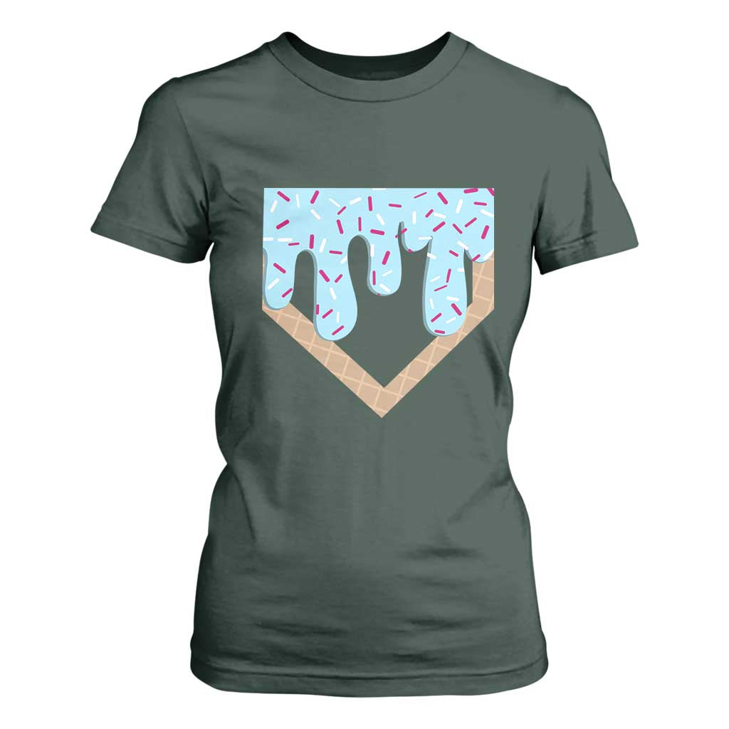 Baseball Ice Cream Dripping T Shirt For Women Home Plate Drip TS02 Dark Forest Green Print Your Wear