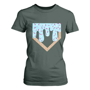 Baseball Ice Cream Dripping T Shirt For Women Home Plate Drip TS02 Dark Forest Green Print Your Wear