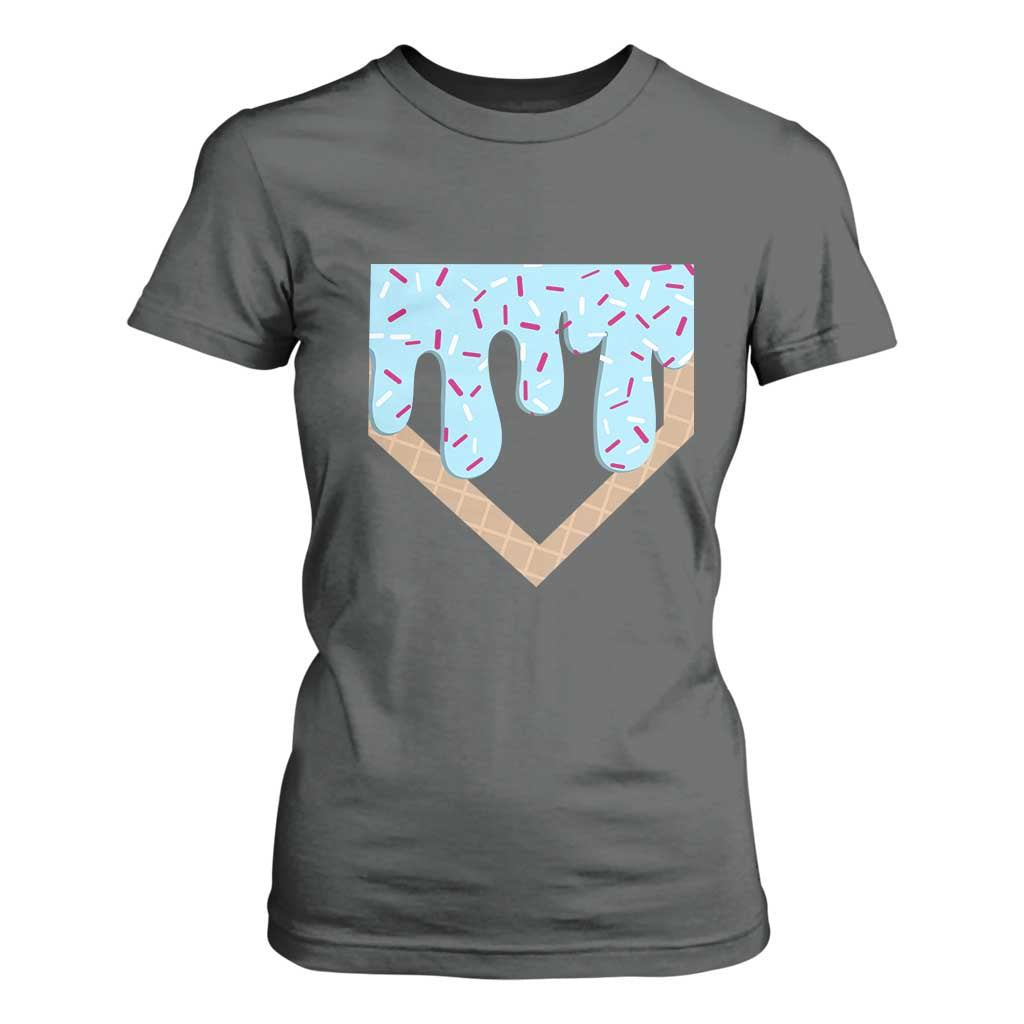 Baseball Ice Cream Dripping T Shirt For Women Home Plate Drip TS02 Dark Heather Print Your Wear
