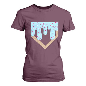 Baseball Ice Cream Dripping T Shirt For Women Home Plate Drip TS02 Maroon Print Your Wear