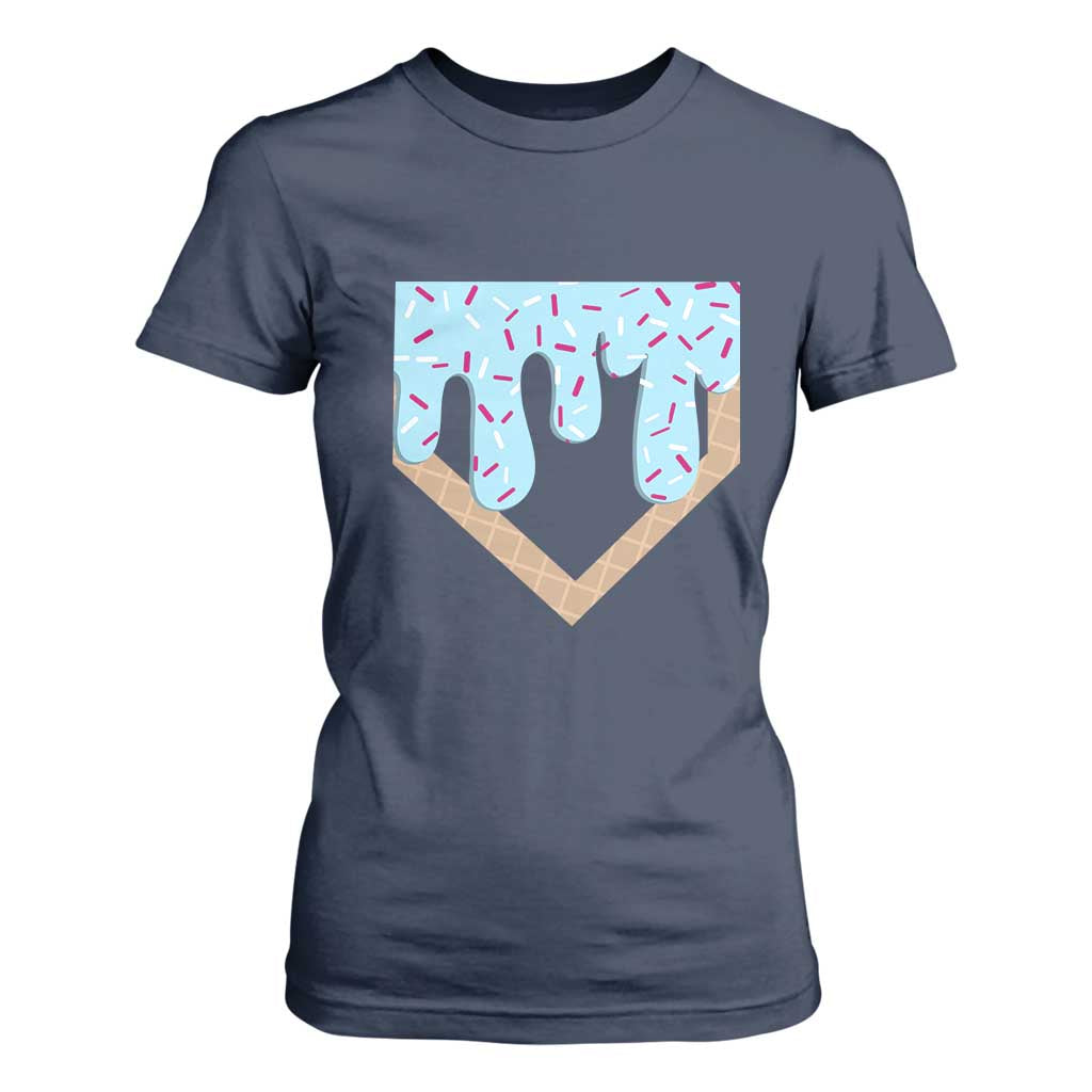 Baseball Ice Cream Dripping T Shirt For Women Home Plate Drip TS02 Navy Print Your Wear