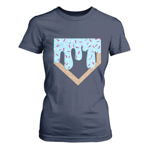 Baseball Ice Cream Dripping T Shirt For Women Home Plate Drip TS02 Navy Print Your Wear