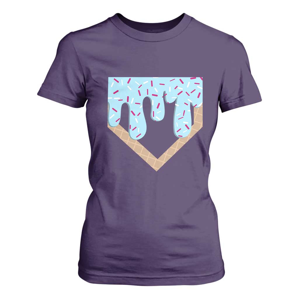 Baseball Ice Cream Dripping T Shirt For Women Home Plate Drip TS02 Purple Print Your Wear
