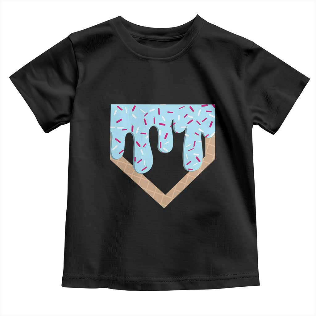 Baseball Ice Cream Dripping Toddler T Shirt Home Plate Drip TS02 Black Print Your Wear