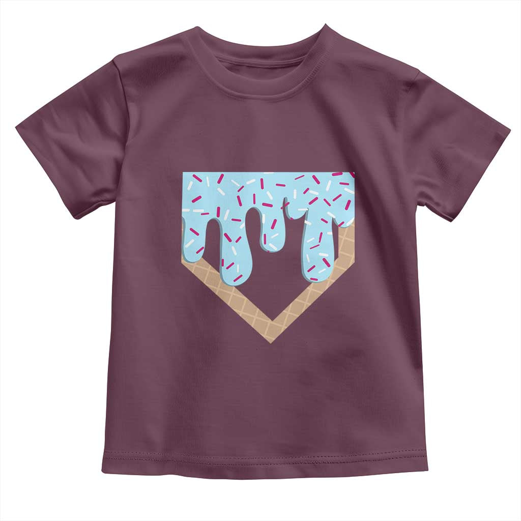 Baseball Ice Cream Dripping Toddler T Shirt Home Plate Drip TS02 Maroon Print Your Wear