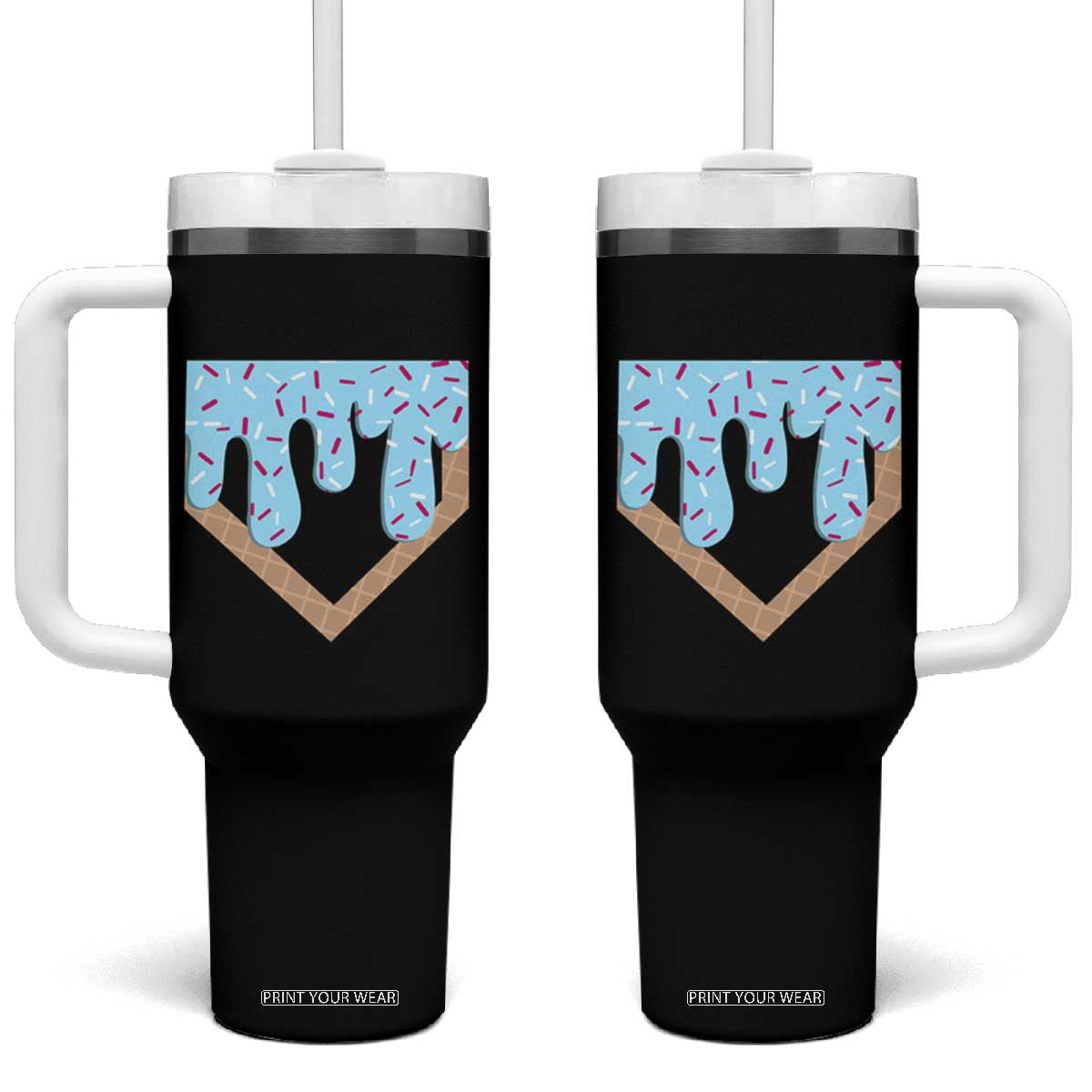 Baseball Ice Cream Dripping Tumbler With Handle Home Plate Drip TS02 One Size: 40 oz Black Print Your Wear