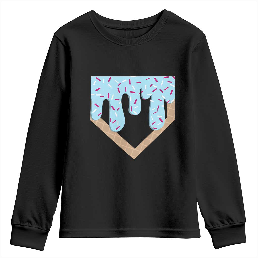 Baseball Ice Cream Dripping Youth Sweatshirt Home Plate Drip TS02 Black Print Your Wear