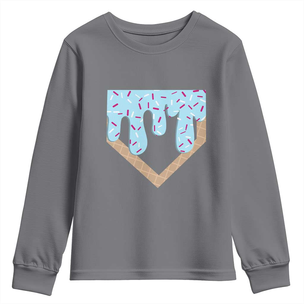 Baseball Ice Cream Dripping Youth Sweatshirt Home Plate Drip TS02 Charcoal Print Your Wear