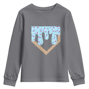 Baseball Ice Cream Dripping Youth Sweatshirt Home Plate Drip TS02 Charcoal Print Your Wear