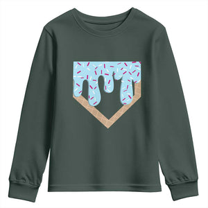 Baseball Ice Cream Dripping Youth Sweatshirt Home Plate Drip TS02 Dark Forest Green Print Your Wear