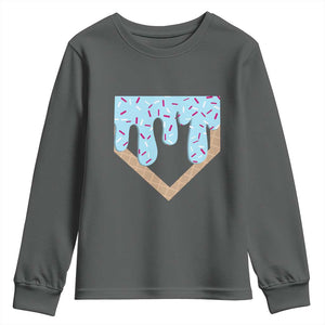 Baseball Ice Cream Dripping Youth Sweatshirt Home Plate Drip TS02 Dark Heather Print Your Wear